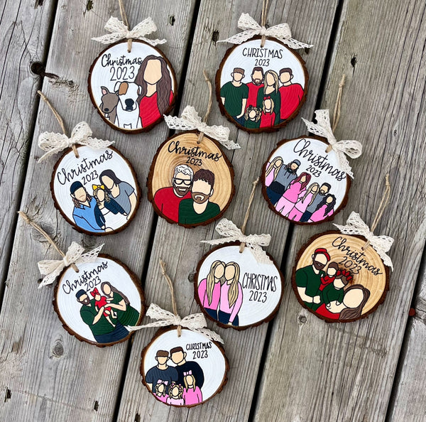 Custom Hand-painted wood slice ornaments